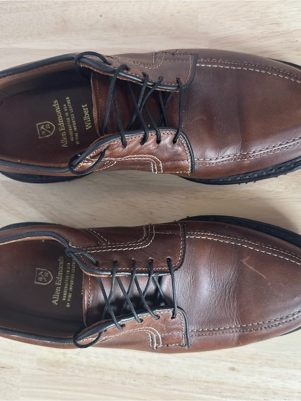 Allen Edmonds Brown Leather Derby Shoes with Black Laces